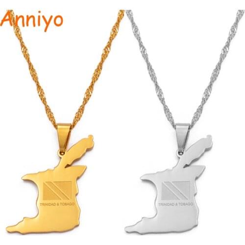 Anniyo Trinidad and Tobago Map Flag Pendant and Necklace Gold Color Trendy Jewelry Gifts #000421
