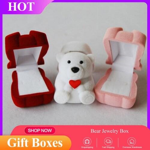Velvet Bear Jewelry Packaging Gift Box For Earrings Ring Necklace Case Wedding Engagement Display Holder For Jewellry Wrap