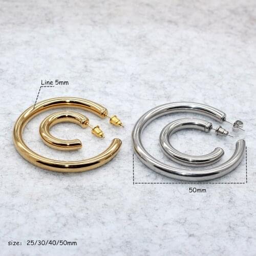 Gold/Steel Color Big Circle Women Hoop Earrings Line 5MM Exaggerated Hoop Ear Loop Smooth Ring Earring Stainless Steel Jewelry
