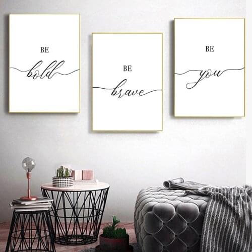 Be Bold Be Brave Be You Black and White Letter Inspirational Canvas Painting Nordic Incentive Bedroom Decorative Painting Art