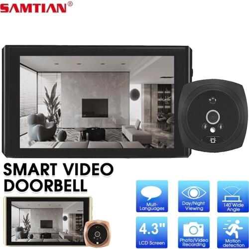 Video Doorbell With 4.3 Inch LCD Monitor HD Cam Motion Detection Monitor Digital Camear Video-eye Security Auto Photo Door Bell