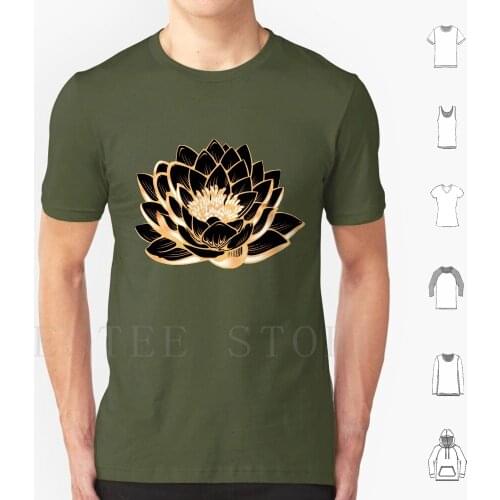 Golden Lotus T Shirt Men Cotton 6xl Lotus Gold Flower Beautiful Tranquility Waterlily Lily Swirls Glow Pretty Mandala