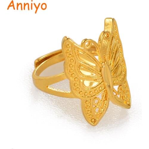 Anniyo Gold Color Butterfly Ring Resizable for Women,Trendy Insect Jewelry PNG Gifts #003409