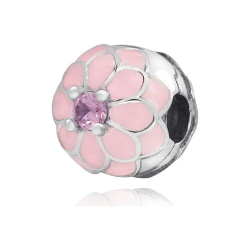 Lady Gift Fashion Jewelry 925 Sterling Silver Beads Fit Original Pandora Bracelets Pink Flower Charm DIY Women Style