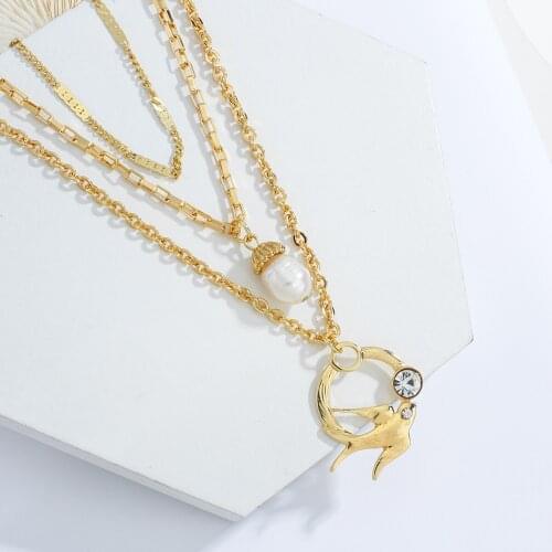 Lifefontier Multilayer Chain Cute Bird Pearl Pendant Necklace Gold Color Chains Necklaces Choker for Women Jewelry Accessories