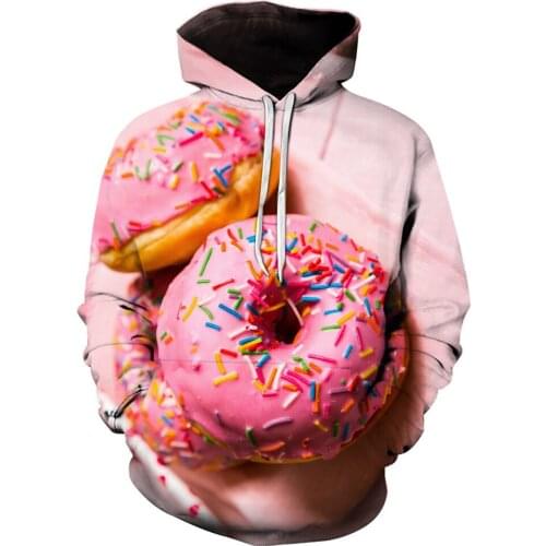 New stylish 3D printed hoodies for men and women funny hoodies doughnuts chocolate dessert printing best selling pullover sleeve