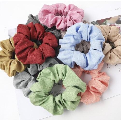 Wholesale Scrunchy Set 10pcs/lot Solid Color Cotton Linen Fabric Srunchy For Women Vinatge Brand Elastic Hairbands Pack For Lady
