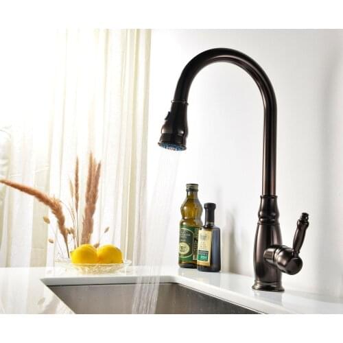 ORB oil rubbed bronze clour pull out kitchen spray faucet mixer tap New Single hole deck mounted Pull-down Kitchen Faucet