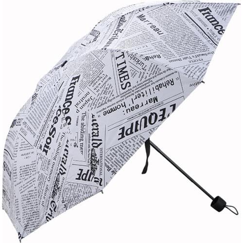 Creative umbrella retro newspaper black plastic umbrella three folding umbrella parasol sun umbrella cute umbrella
