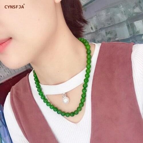 CYNSFJA New Real Rare Certified Natural Hetian Jasper Jade Nephrite Bead 10mm Jade Necklace Green Elegant High Quality Best Gift