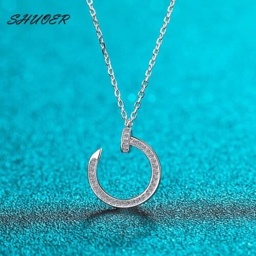 Classic 925 Sterling Silver Brilliant Cut 0.5 Carat Pass Diamond Tester D Color Moissanite Cute Nail Pendant Necklace for Women