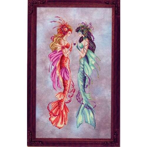 2021 Drop Shipping Embroidery Mermaid Sisters Funny Cross Stitch Gifts with 100% Cotton Flosses & Free Shipping for Home Deco