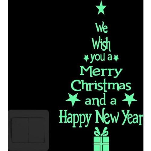 Merry Christmas Tree Glow in the Dark Wall Stickers Happy New Year Shop Window Home Decor Switch DIY Decoration Luminous Sticker