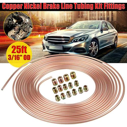 25 ft 3/16 Roll Tube Coil of 3/16" OD Nickel-copper Alloy Brake Pipe Hose Line Piping Tube Tubing Anti-rust With 16PCS Tube Nuts