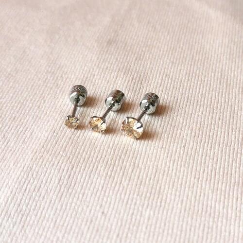316 Stainless Steel Colors Champagne Zircons Screw-Back Stud Earrings