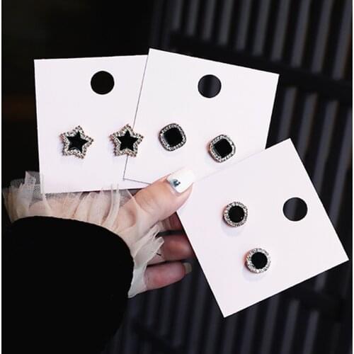 Korean Crystal Stud Earrings for Women Black Star Square Round Earring Statement Jewelry New Fashion Elegant Wedding Jewelry