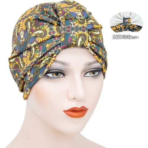 Cotton Print Muslim Women Head Scarf Inner Caps Trendy Bohemia Forehead Cross Turban Hat For Hijab Arab Wrap Head Hijab Cap