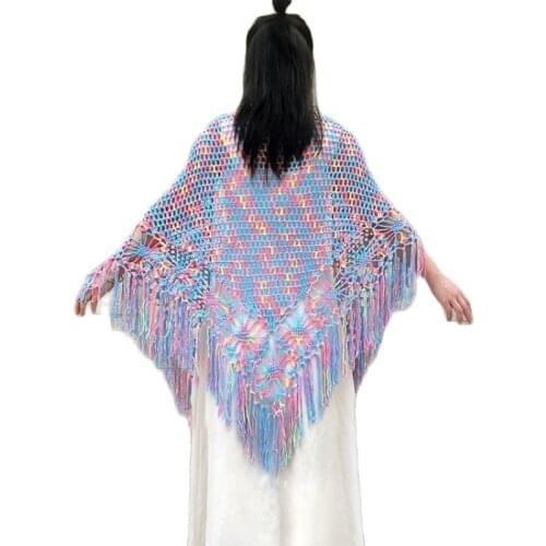 2021 Pure Handmade Wraps Knit Hollow Scarf Shawl Original Triangle Scarf Tassel Cape