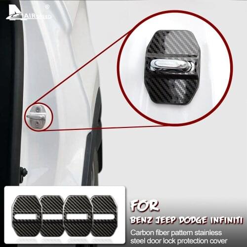 AIRSPEED Stainless Steel Carbon Fiber Pattern Car Door Lock Protection Cover for Mercedes Benz A B C AMG E Class Accessories