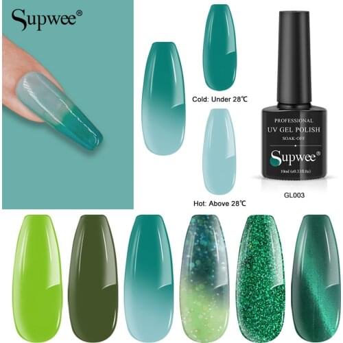 SUPWEE Green Series Temperature Color Changing Nail Gel Polish Vernis Semi Permanent UV Soak Off Thermal Gel Nail Art Varnish