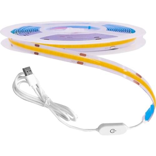 COB LED Strip Light 320 LEDs 8mm High Density FOB COB Flexible LED Lights Ra90 3000K 4000K 6000K Touch Dimmer LED Tape DC5V