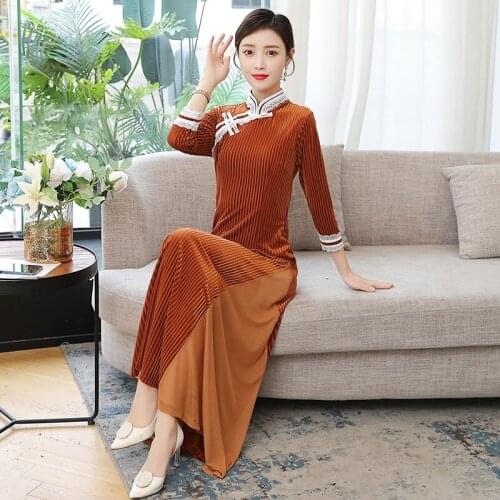 Traditional Chinese Dress Qipao Ao Dai Vietnam Oriental Dress Elegant Cheongsam Dress Folk Qi Pao Asian Clothes Vestidos 30955