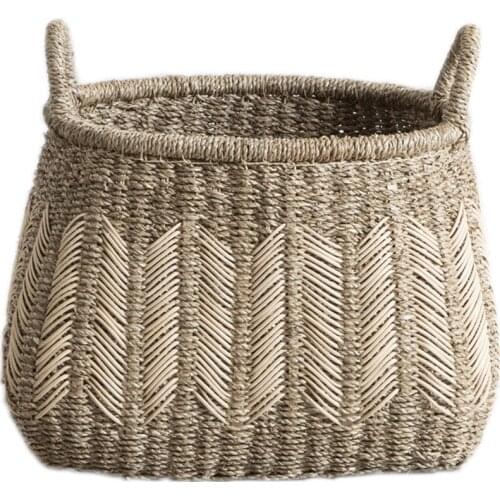 Rattan woven basket Seagrass woven oval debris storage basket with handle