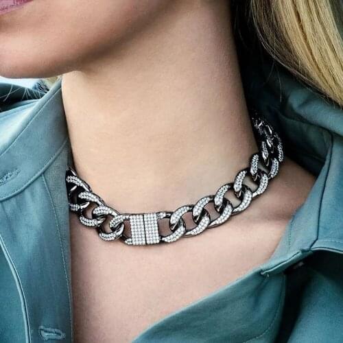 UMGODLY Luxury Brand Necklace High Quality Black Dark Grey Link Chian Necklace Micro White Cubic Zirconia Women Fashion Jewelry