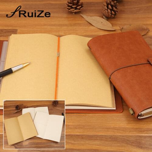 RuiZe Vintage travel journal leather travelers notebook A6 handmade note book with three kinds paper school creative stationery