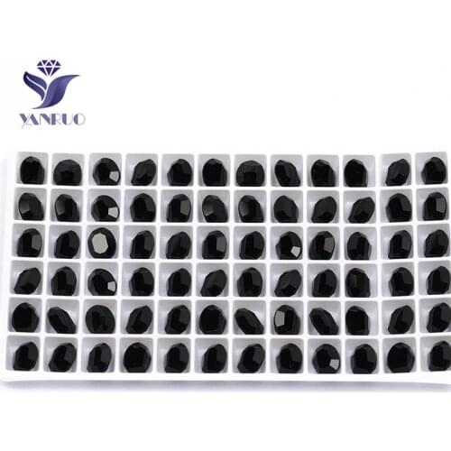 YANRUO 4128 Oval Jet Rhinestones Sew On Claws Stones Pointback Rhinestones Sewing Strass Nails Art Fancy Stones For Dresses