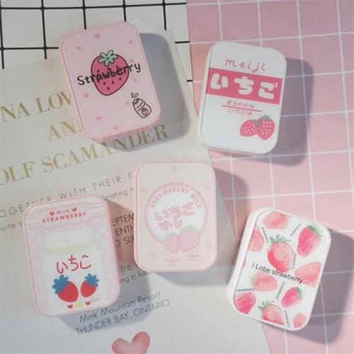 Japanese summer fruit contact lens case Box Cute Pink colored contacts lens container Portable Travel storage Box gift For Girl