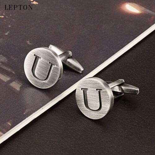 Lepton Letters U of an alphabet Cufflinks For Mens Antique Silver plated Round Letters U cuff links Men shirt cuffs Cufflinks