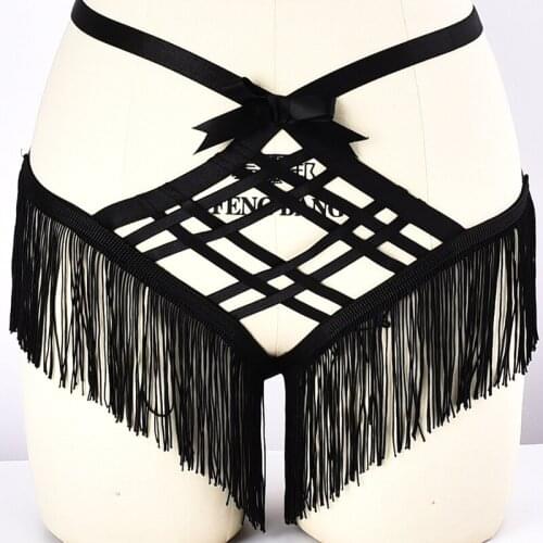 Women Sexy Tassel Thongs Harness G-string Exotic Lingerie Hollow Underwear Body Cage Goth Panties Briefs For Ladies T-back