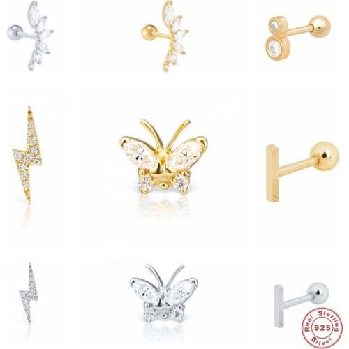 CANNER Cute Creative Zircon Real 925 Sterling Silver Stud Earrings for Women Piercing Earring Thread Earings Jewelry pendientes