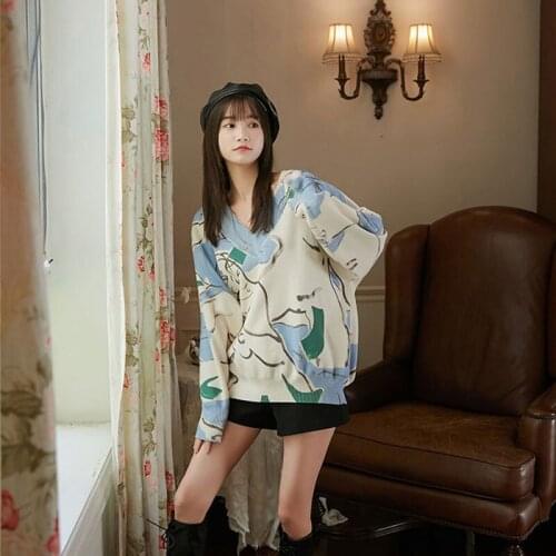 Fashion Runway Women Sweater Autumn Winter Cartoon Sweaters Long Sleeve Vintage Loose Print Pullover Jumper Tops
