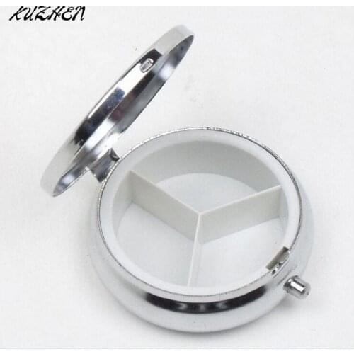 1PCS 3 Cell Round Pill Boxes Silver Metal Medicine Tablet Holder Advantageous Container Pill Case Small Case