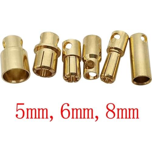 2/5/10Pairs Brass 5.0mm 6.0mm 8.0mm Male Female Bullet Banana Connector Plug for RC Model ESC Battery Motor