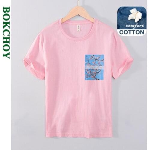 2021 Summer Spring New Men Fresh Pure Color Short-sleeved Casual Art Print T-shirt White Pink GC-T26030