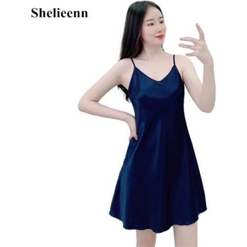 2021 Female Satin Nightgown Lady Sexy Spaghetti Strap Night Dress Women Nighties Sleeveless Sleepwear Nightwear Homewear