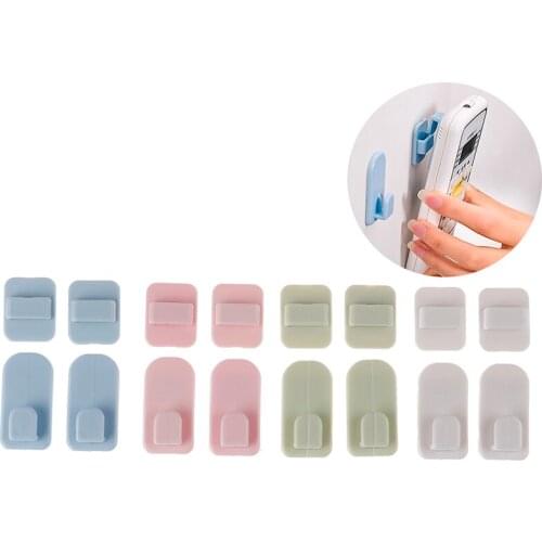 4pcs Practical Wall Storage Holder Strong Plastic Hooks Sticky Hook Set TV Air Conditioner Remote Control Hanger Key