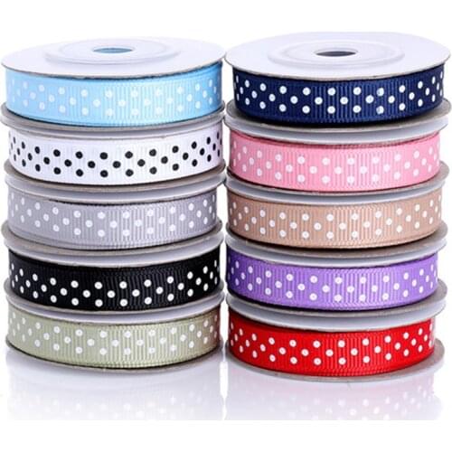 5Yards 10mm Dot Polyester Satin Ribbon Tape For Needlework Craft Supplies Decarotions Print GrosgrainRibbons Handcraft DIY Bow