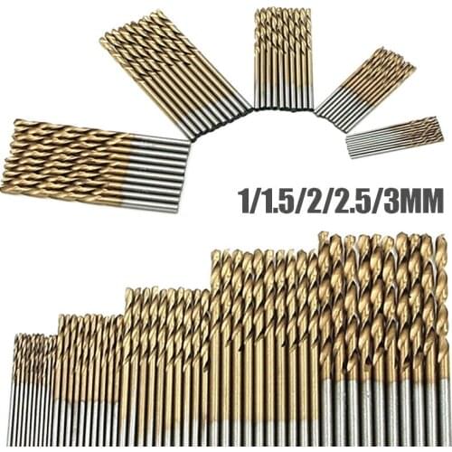 1/1.5/2/2.5/3 mm 50 pieces of titanium coated drill bit High quality power tool High quality high speed steel drill bit set tool