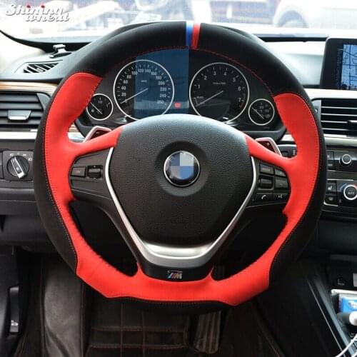 BANNIS Black Red Suede Hand-stitched Car Steering Wheel Cover for BMW320i 328i 320d F20 F30