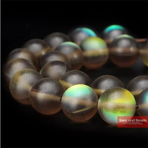 A grade Austria Crystal Synthesis Glitter Coffee Moonstone Beads For Bracelet Necklace Making 6/8/10/12 mm Strand 15