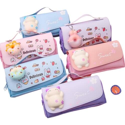 Large Capacity Pencil Case Stress Relieving Relief Kawaii Canvas Pen Brushes Pouch Pencil Bag Portable Box Gifts Supplies