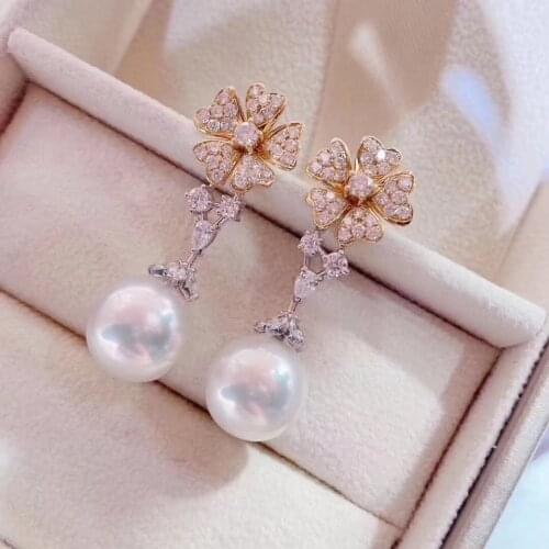 D409 Pearl Earrings Fine Jewelry 925 Sterling Silver Natural Round 9-10mm Fresh Water White Pearls Earrings for Women Presents
