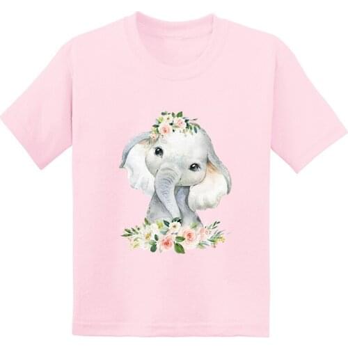 Plant Flower Elephant Kawaii Animals Print Funny Kids T Shirt Children Clothes Summer Baby Girls Cotton Short Sleeve T-Shirt