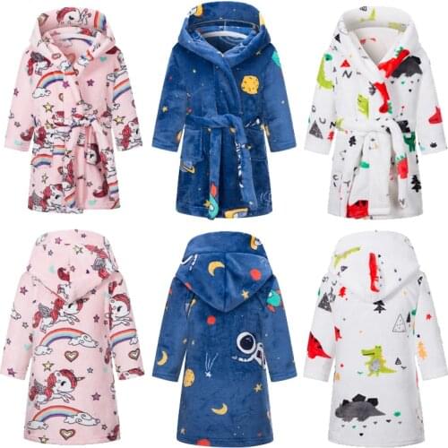 Childrens bathrobes autumn and winter warm flannel baby pajamas cartoon printed boys' and girls' pajamas childrens robes