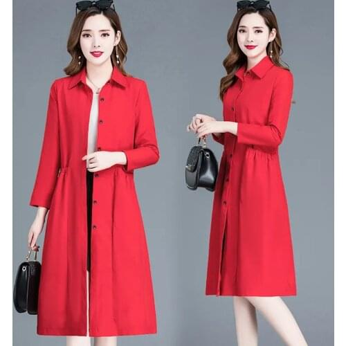 Long Trench Coat For Women 2021 New Spring Autumn Single Breasted Thin Windbreaker Plus Size 5XL Female Overcoat Tops Red Black