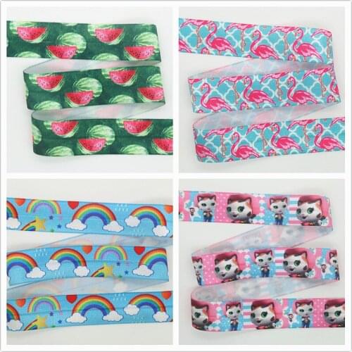 DUWES 1'' Free shipping Fold Elastic FOE watermelon flamingo rainbow sheriff printed headband headwear diy decoration 25mm D652